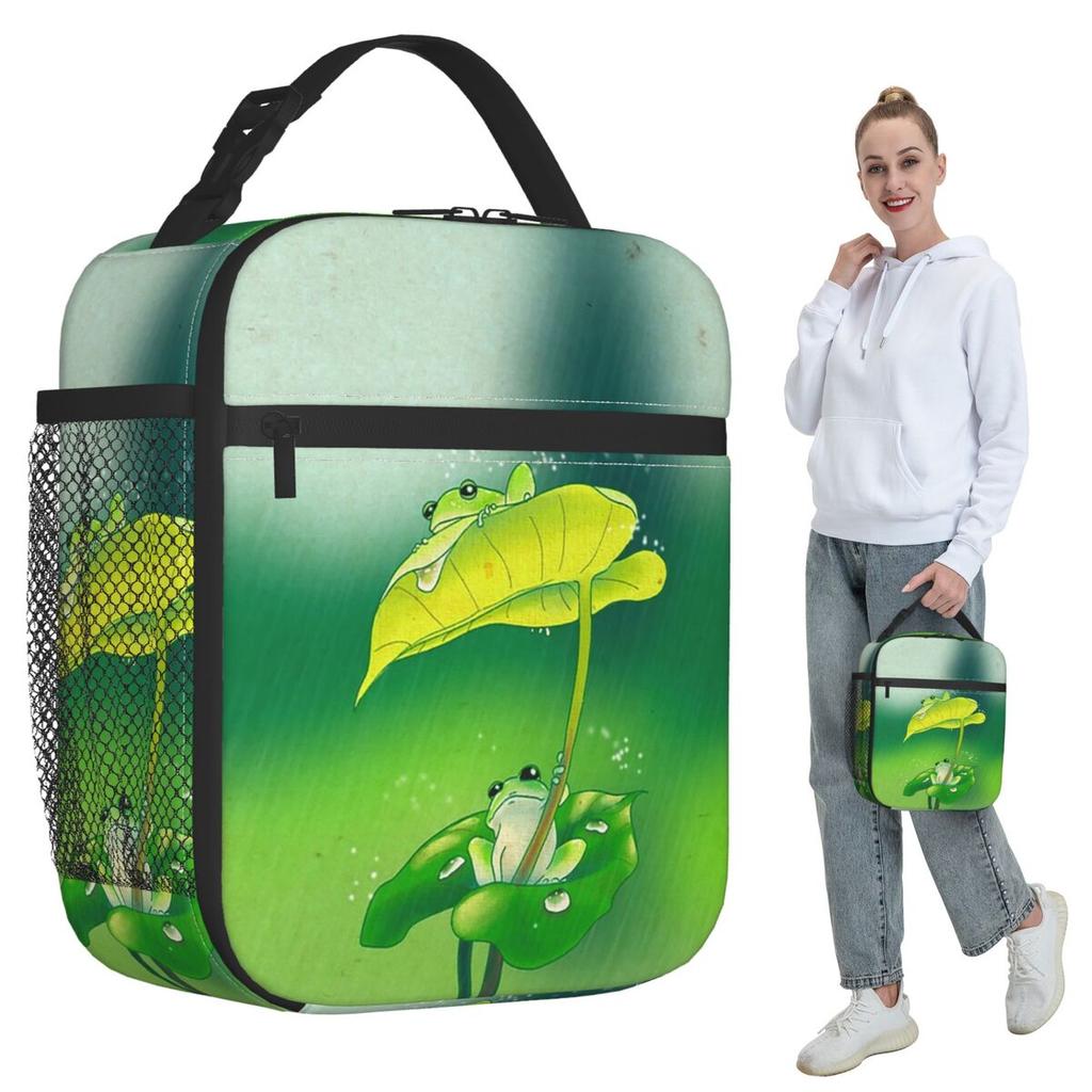 Sac à lunch isotherme Design Grenouille Mignonne sous Feuille Pluie pour Enfants École Glacière Boîte Thermique Alimentaire Sac fourre-tout Boîtes à lunch portables Contenant