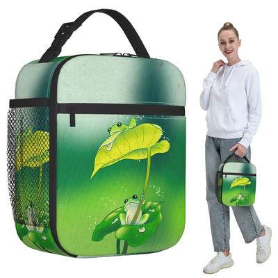 Cute Frog Under Leaf Rain Design Insulated Lunch Bag for Kids School Cooler Thermal Food Box Tote Portable Lunch Boxes Container
