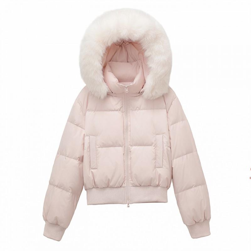 90% White Duck Down Short Puffer Jacket With Faux Fur Hood Winter Warm Coat Petite Women
