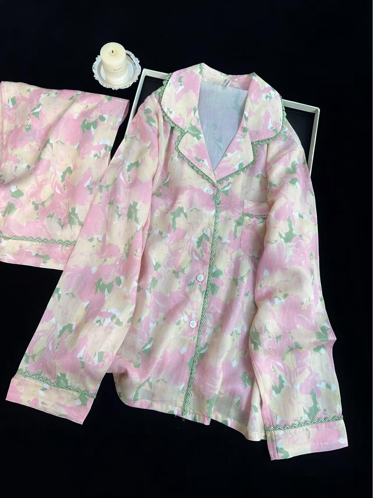 Yase Monet s Garden Silk Pajamas - Sweet Spring Print for Women L