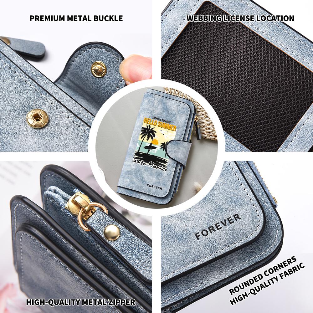 Vintage Summer Beach Pattern Long Wallet Portable Casual Card Holder Fashionable Daily Carry Purse