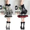 Women Knee Highs Socks Printed Compressions Stockings Lolitas Sweet Lace Ruffle Calf Socks Long Tube Socks Hosiery