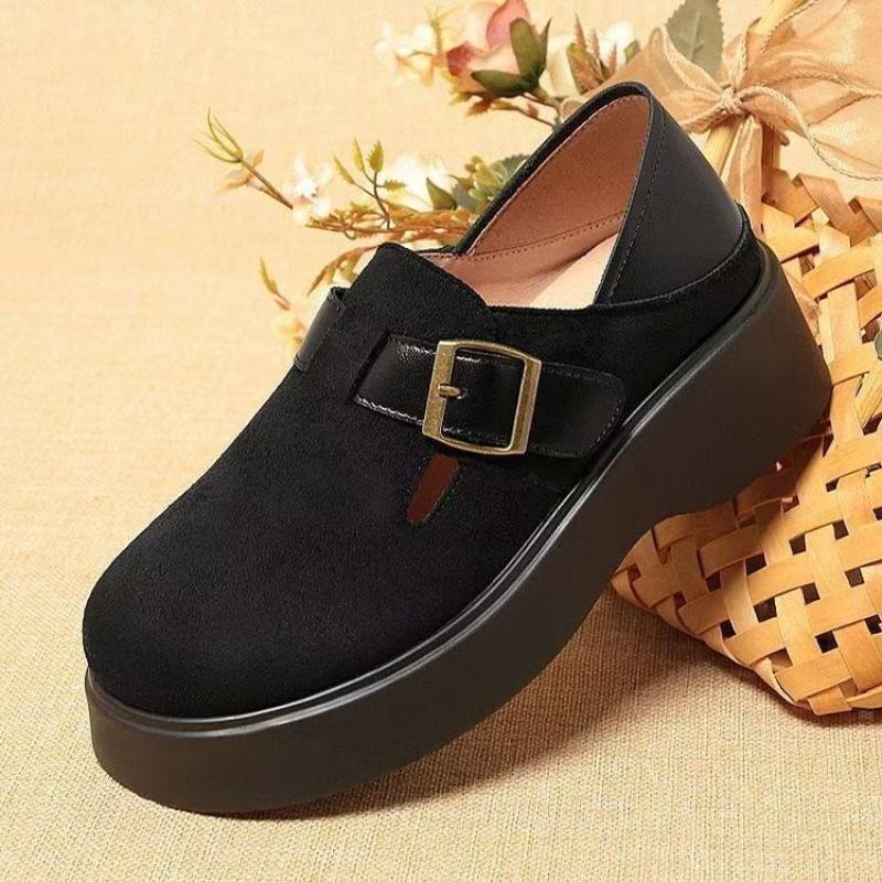 Autumn Thick-soled Heightening Buckle Women's New British Small Leather Shoes One-pedal Single Shoes Soft-soled Women's Shoes