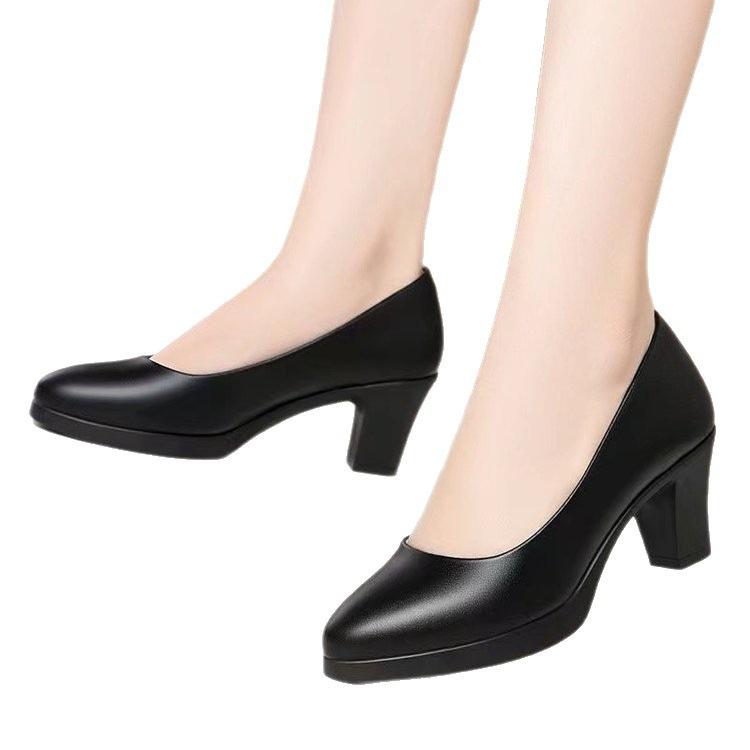 Autumn black women's leather shoes soft leather soft sole comfortable work shoes women's high heels work dress single shoes women's shoes
