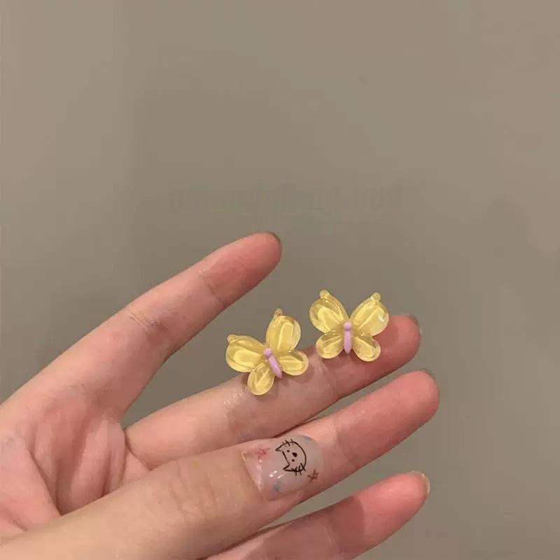 Sweet and cute yellow butterfly stud earrings women s summer dopamine color earrings niche design sense premium earrings