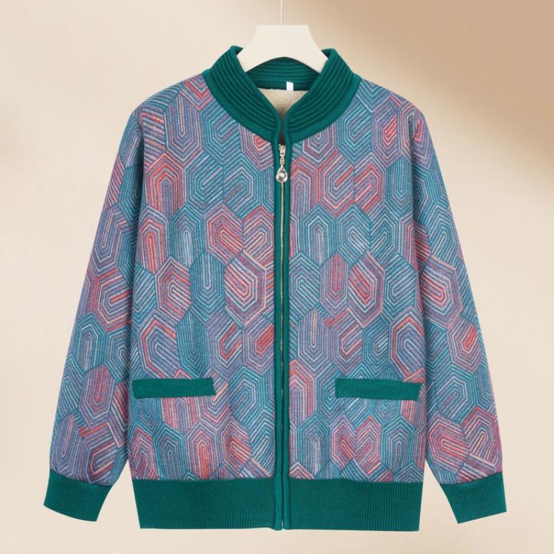 

Grandma Warm Clothes Women s Middle-aged and Elderly Fleece Thickened Sweater Cardigan Mom Lamb Fleece Cardigan Old Lady Small Size 3XL (recommended 125-70kg) зелёный