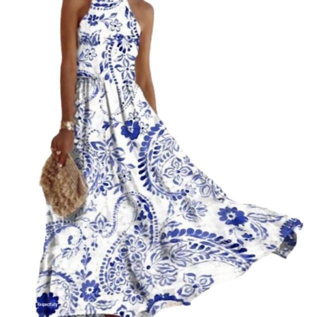 Women's Summer Sleeveless Print Slim Fit Midi Dress