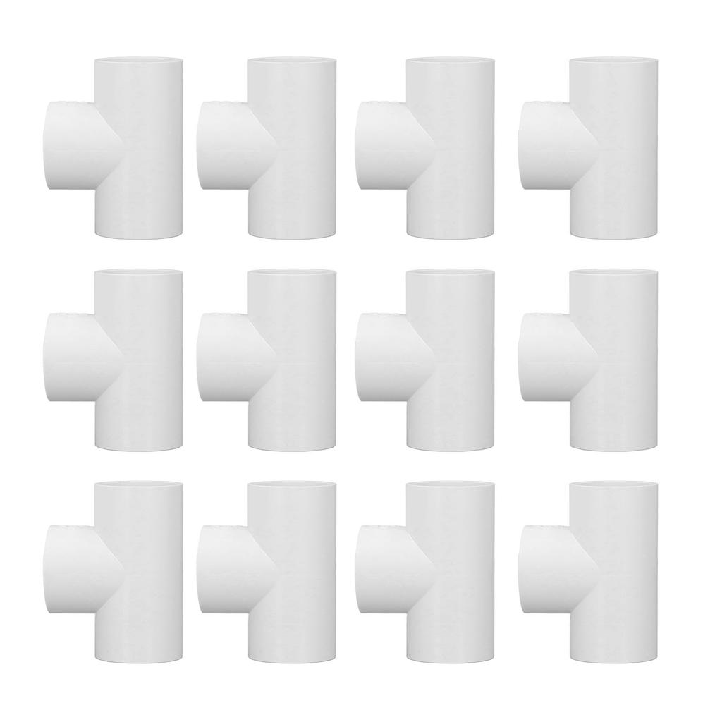 12Pcs PVC Tee Pipe Fittings Plastic Equal Diameter Joints Adapter Water Supply Home Improvement