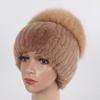 Women Winter Real Fur Hat Scarf 2 Pieces Knitted Rex Rabbit Fur Hat Top Natural Fox Fur Cap Scarves Sets Lady Warm Real Fur Caps
