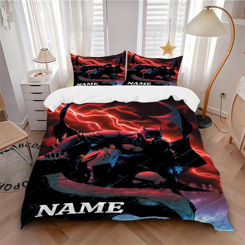 Custom Textile Batman Thunder Bedding 3 Piece Set HD Print Duvet Cover Pillowcases for Teens Adult Bedroom Decoration