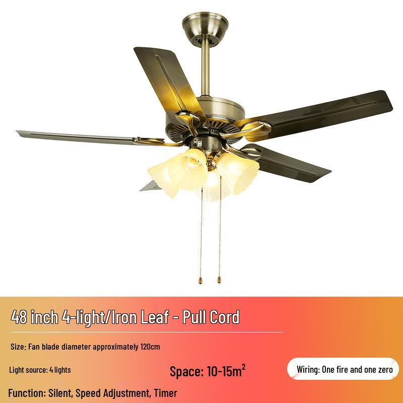 European Style Iron Leaf Ceiling Fan with Remote Control for Living Room and Bedroom