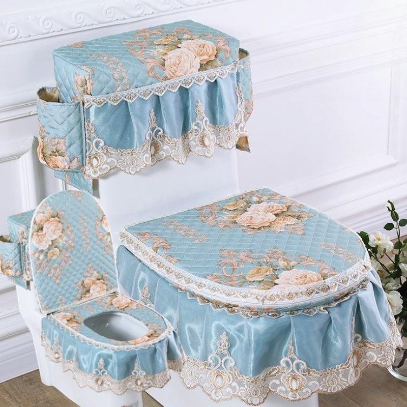 3 sztuk/zestaw nakładka na deskę sedesową pokrywa zbiornika wody toaletowej Closestool osłony przeciwpyłowe poduszka na deskę sedesową odpinana tkanina na toaletę