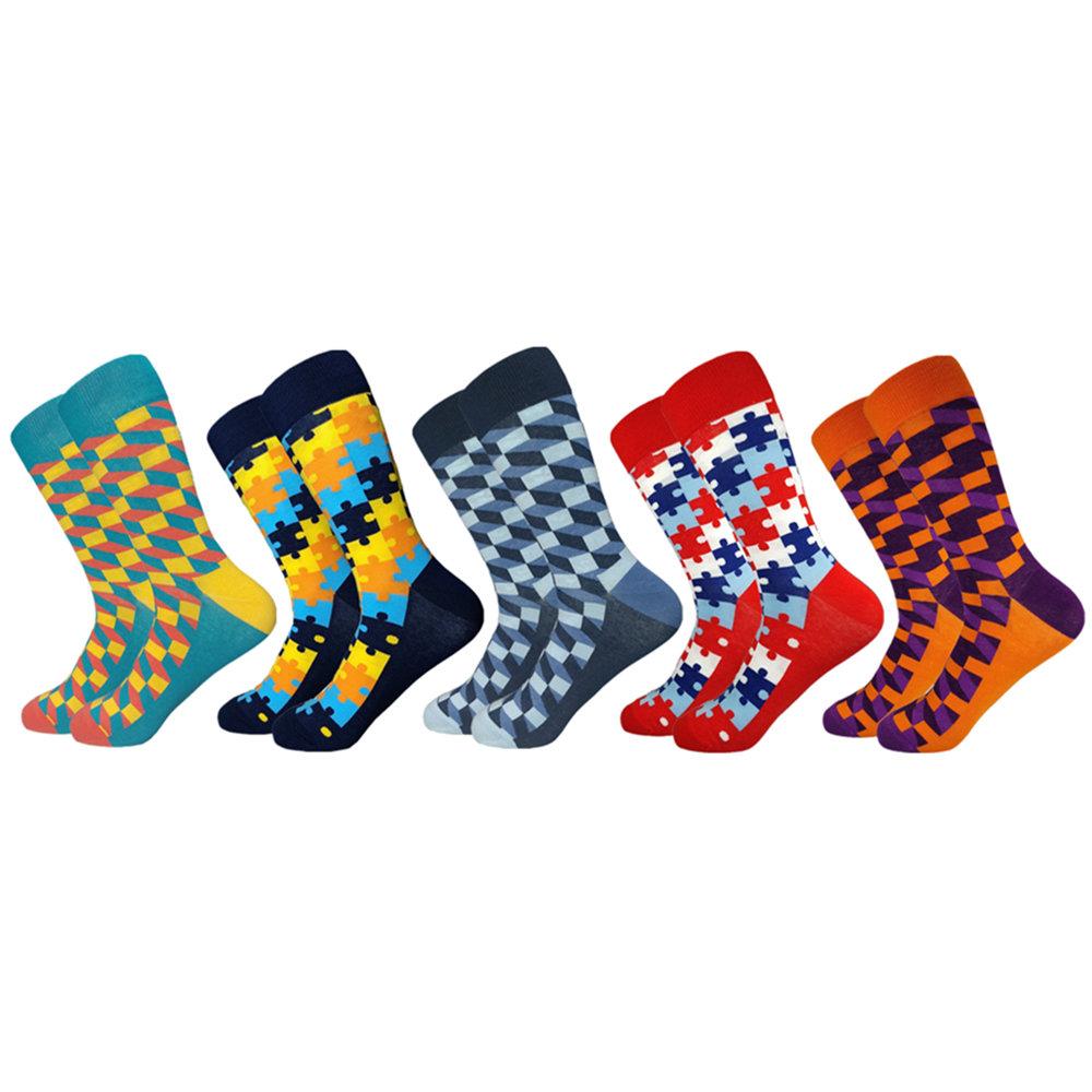 Classic  Men Socks Casual Gentleman High Quality Color Puzzle happy Socks Business Party Dress Cotton Socks for Men