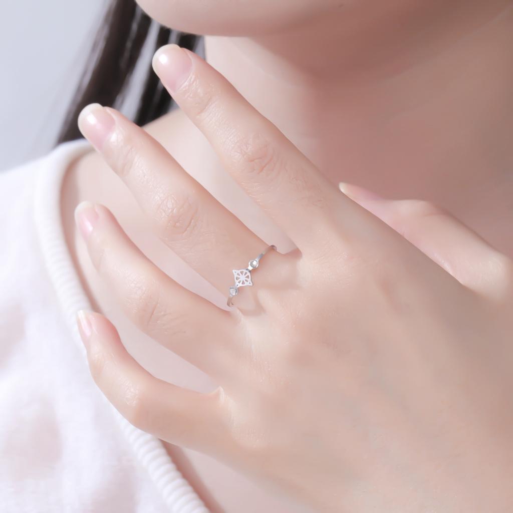 Hollow Star Of David Open Ring With Star Shaped Diamond Accents Fashion Versatile Elegant Jewelry Accessory