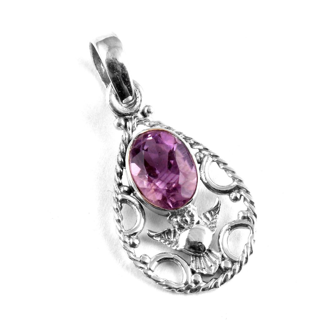 Blue Topaz Silver Pendant, Gemstone Pendant, 925 Sterling Silver Handmade Jewelry, Owl Pendant, Silver Jewelry