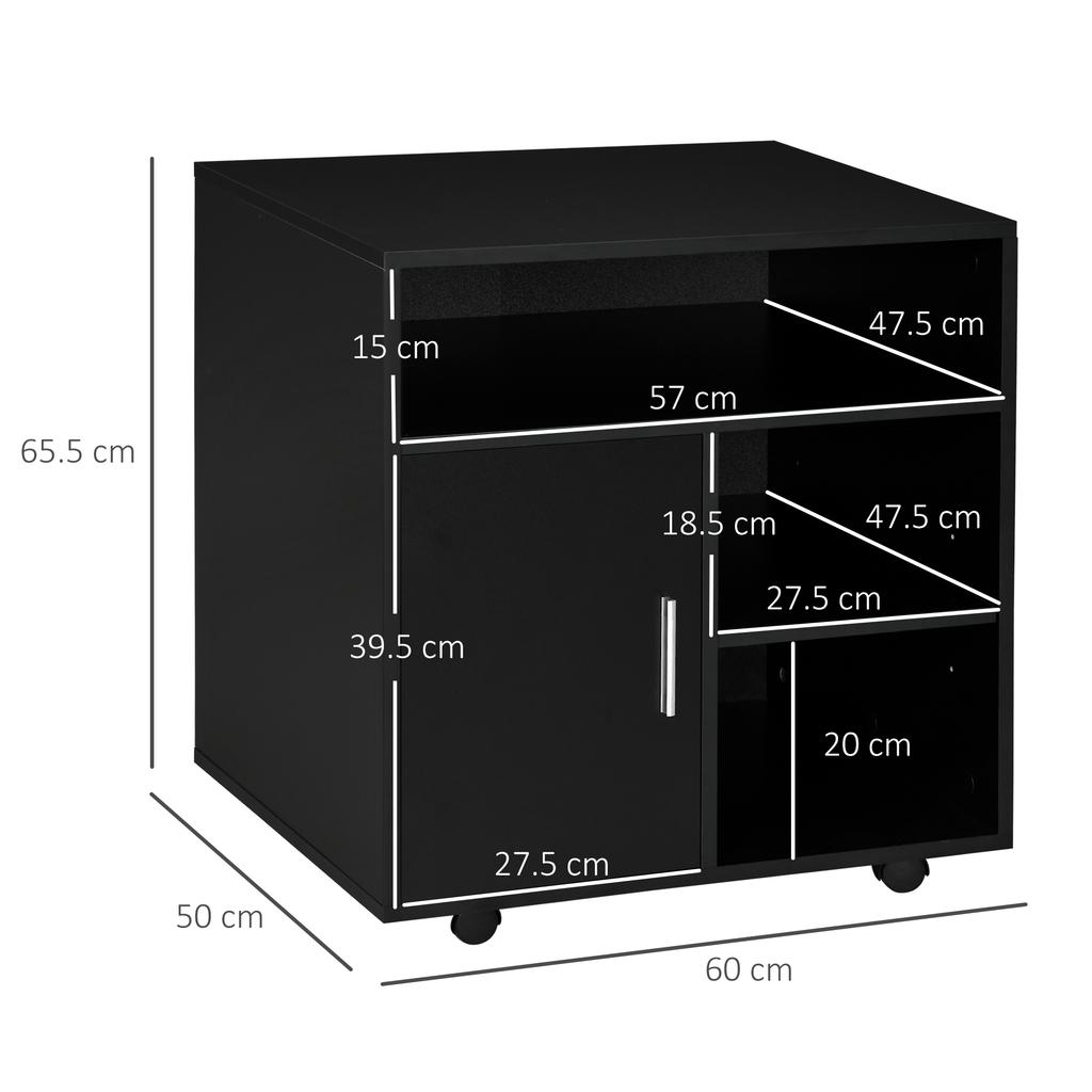 Multi Storage Printer Stand Unit Office Desk Side Mobile Storage W Wheels Modern Style 60L X 50W X 65.5H Cm Black