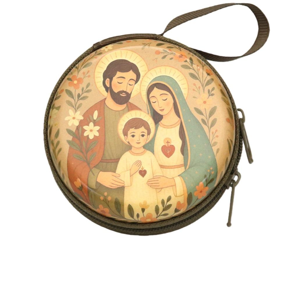 

Virgin Mary Prayer Rosary Storage Bag round Iron Artwork Religious Jewelry Box Cartoon Elegant Religious Articles Catholic Use