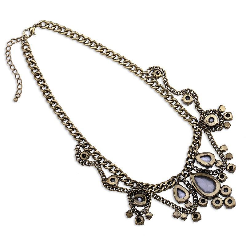 Gorgeous diamond-studded super sparkling crystal glass retro necklace