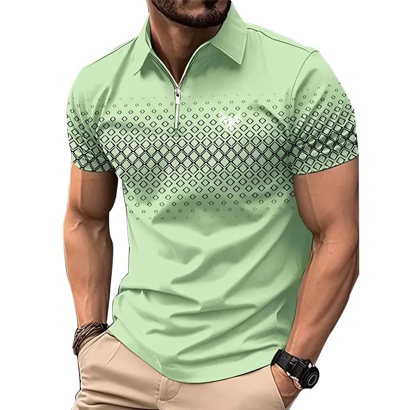 Men Fashion Summer Short Sleeve 3D Digital Print Casual Polo Shirt Tops .