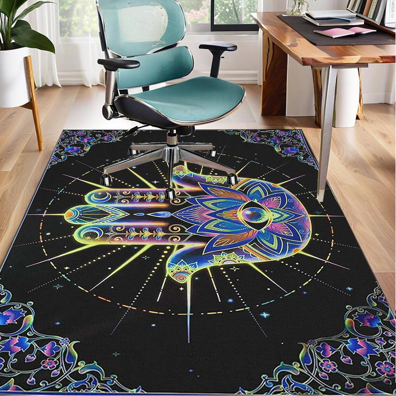 Colorful Hamsa Mandala Pattern Office Rug Chair Mat, Entryway Carpet, Suitable for Front Door, Bedroom, Living Room, Desk, Holiday Gift