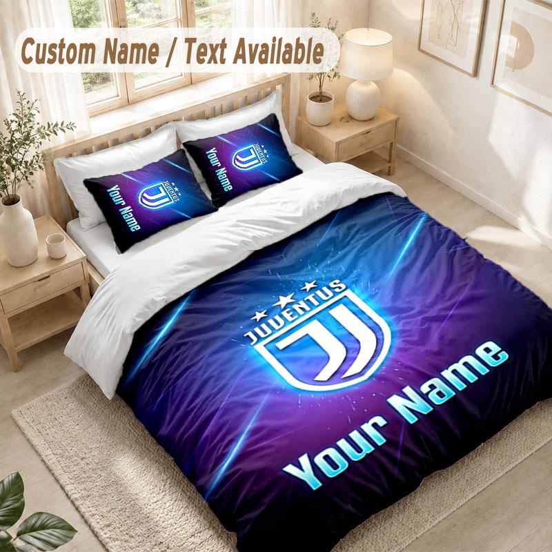 Custom Name Bedding Set 3 PiecesJuventus FC Print Duvet Cover + 2 Pillowcases Soft Bed Decor