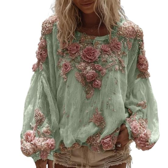 Dámské topy Výstřih do V Lucernový dlouhý rukáv Ležérní volný střih Košile 3D květinový vzor Ležérní dámská košile Denní nošení