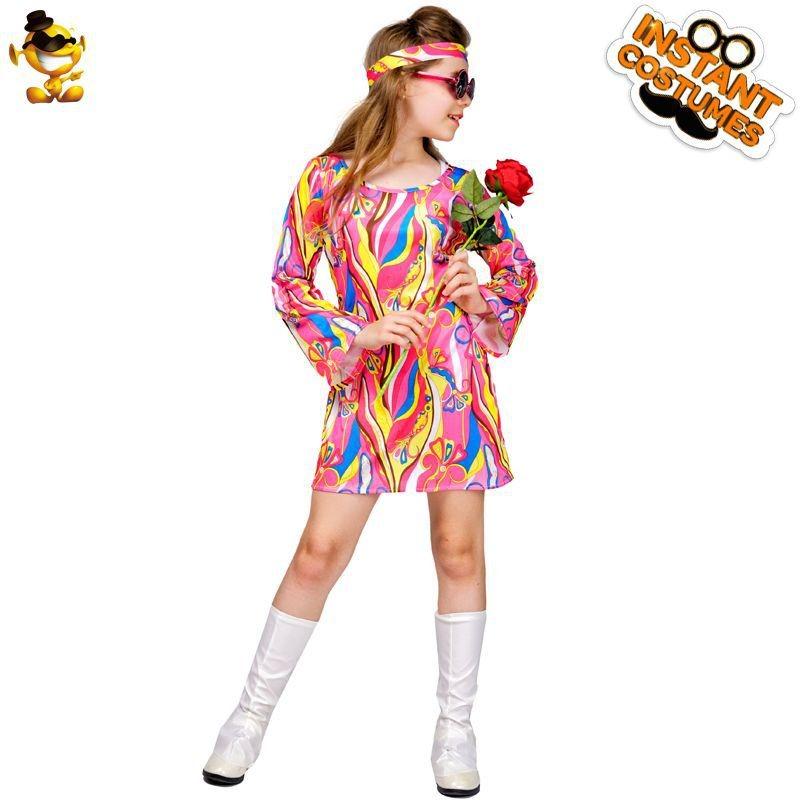 Little girls vintage hippie costumes, girls disco stage show costumes cosplay