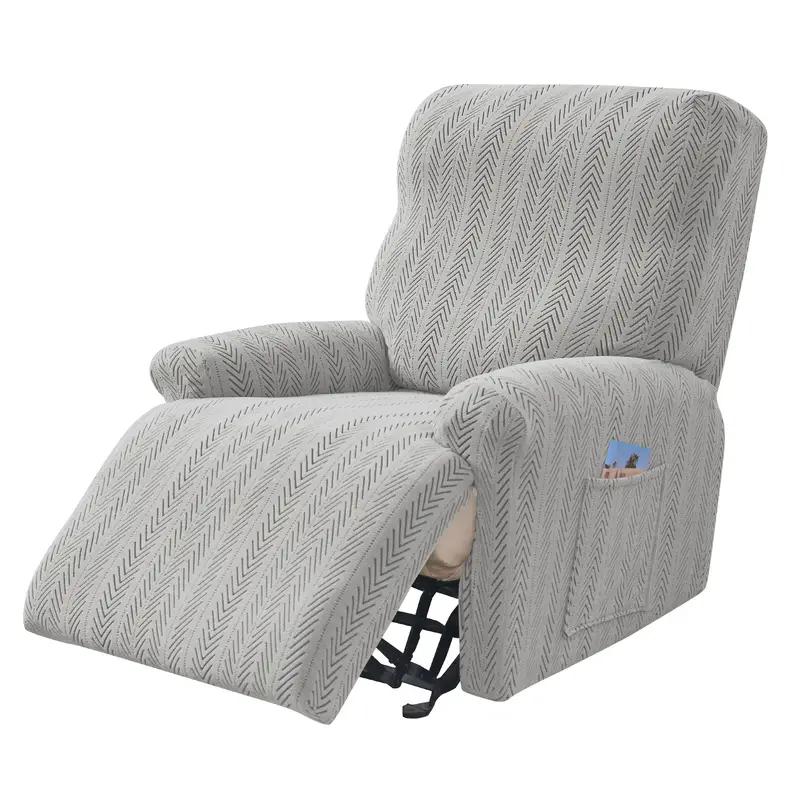 

4PCS Herringbone Style Stretchable Recliner Slipcover with Side Pocket Dust-proof Removable Armchair Sofa Cover for Living Room