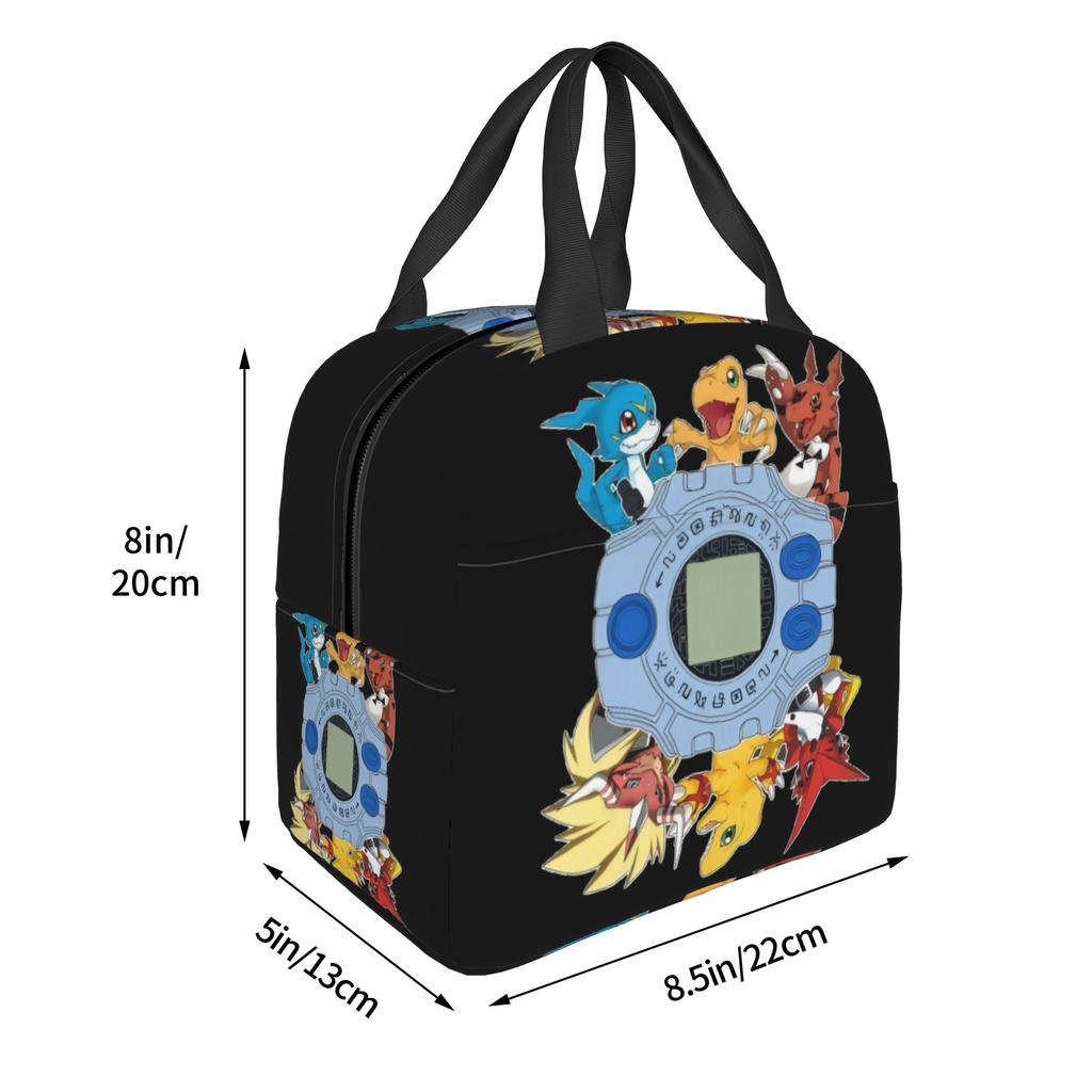 Custom D-Digimons Insulated Lunch Bag for Women Men Leakproof Cartoon Cooler Thermal Lunch Tote Office Picnic Travel