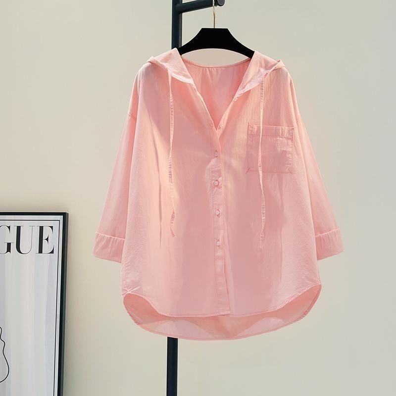 Top Oversize Manica Lunga Moda Coreana Camicetta Bianca Camicia Donna Felpa con Cappuccio Casual Cotone Bluse