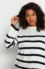 Women's Fashion New Plus Big Size Sweater Ecru Striped Crew Neck Knitwear Sweater