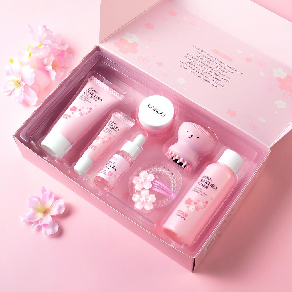 LAIKOU Coffret de soins Sakura 8 pièces – Cadeau d'anniversaire pour une peau éclatante