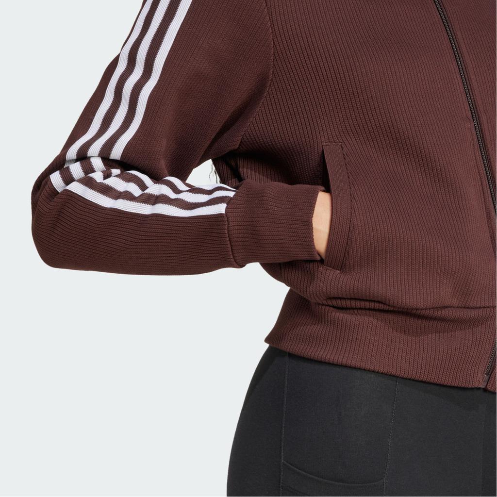 Adidas Originals Adicolor Knit Logo Retro Stand Collar Zip Long Sleeve Jacket Women Jacket Dark-Gray Brown IN6061