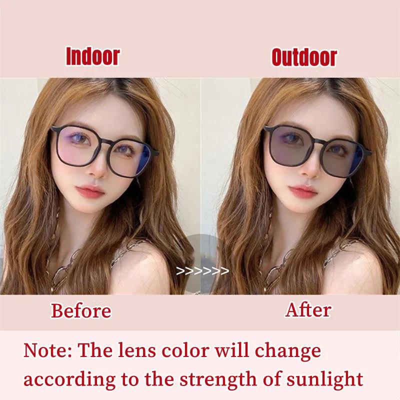 Luxury Design Photochromic Glasses Men Women Square Oversized Myopia Short-Sighted Eyeglasses Outdoor Color Changing Eyewear