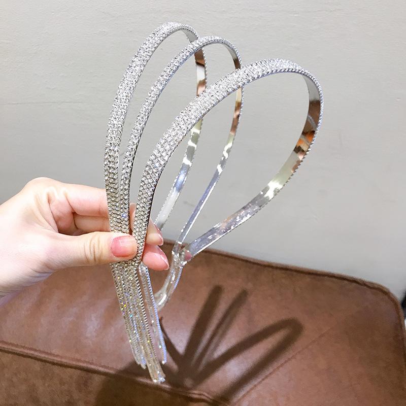 Shining Luxury Alloy Rhinestone Hairbands For Women Long Chain Tassel Bands Crystal Headband Wedding Hair Band Accessories
