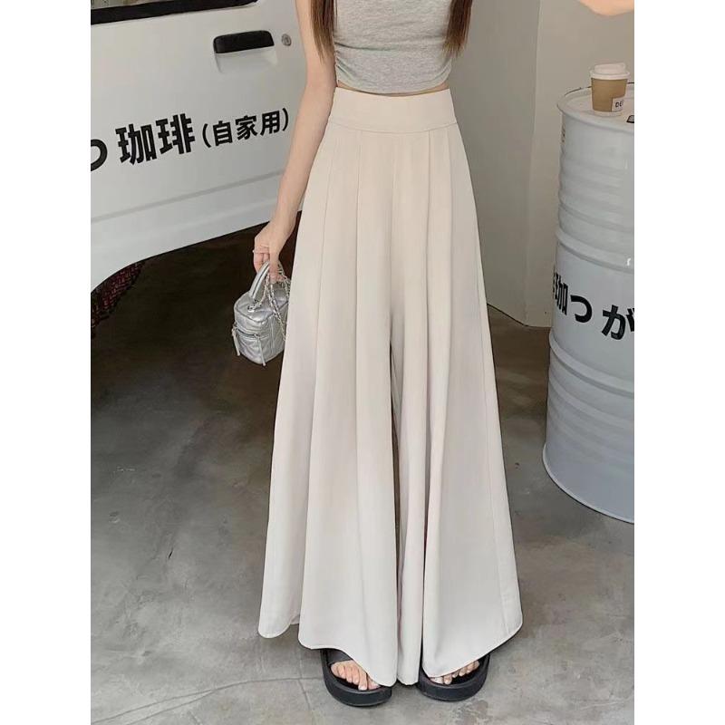 

Брюки и юбки с широкими штанинами для женщин на лето в корейском стиле, тонкие плиссированные костюмные брюки, заниженные облегающие повседневные брюки с высокой талией, юбка 2XL