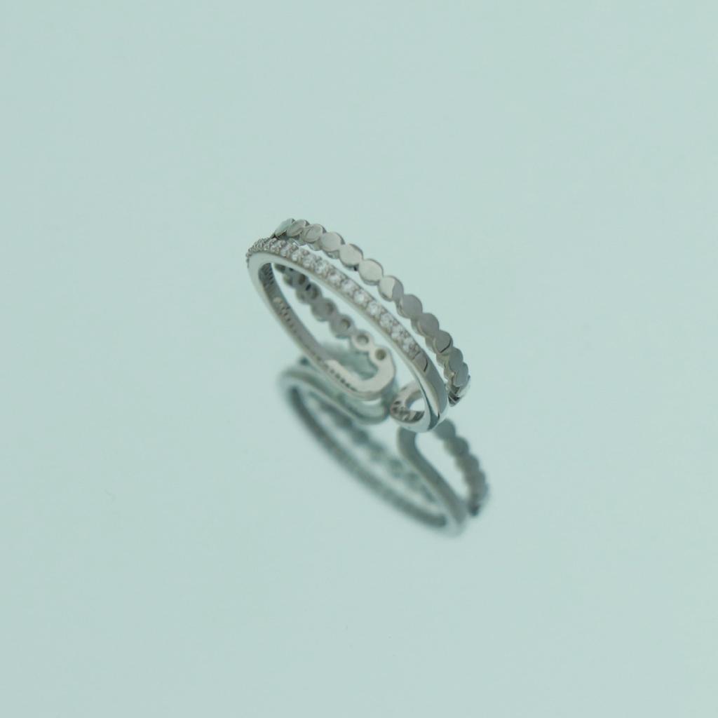 PONYKISS  Silver Double Layered Zircon Adjustable Ring for Women Fine  Minimalist Accessories