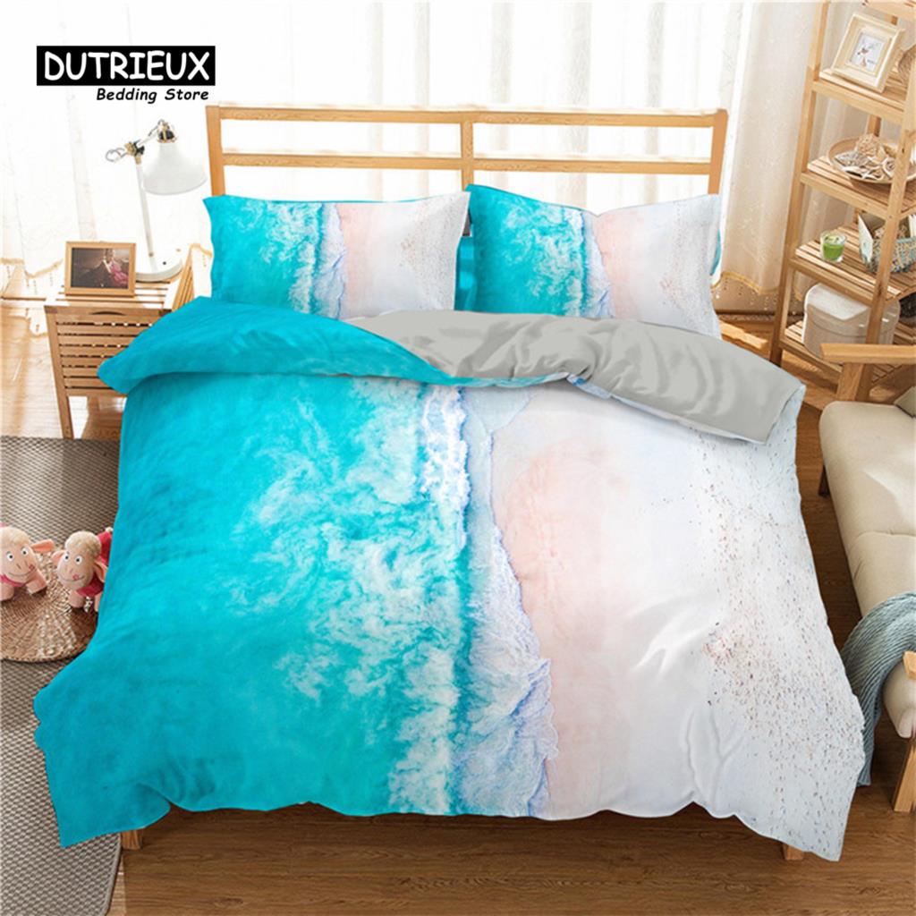 Seestern Muschel Strand Bettwäsche Set Mikrofaser Küste mit Sand mit buntem verschiedenen Muscheldruck Bettbezug Schlafzimmerdeko