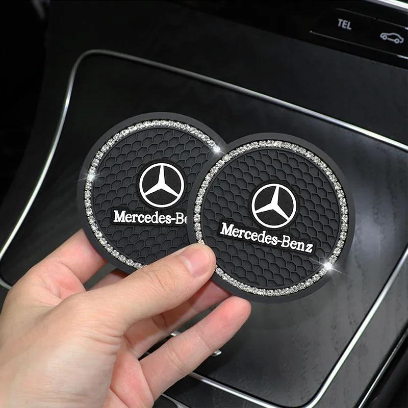 Car Sticker For Benz Car Coaster with Diamonds Creative Diamond-studded Water Coaster PVC Soft Rubber for Mercedes Benz W211 W20