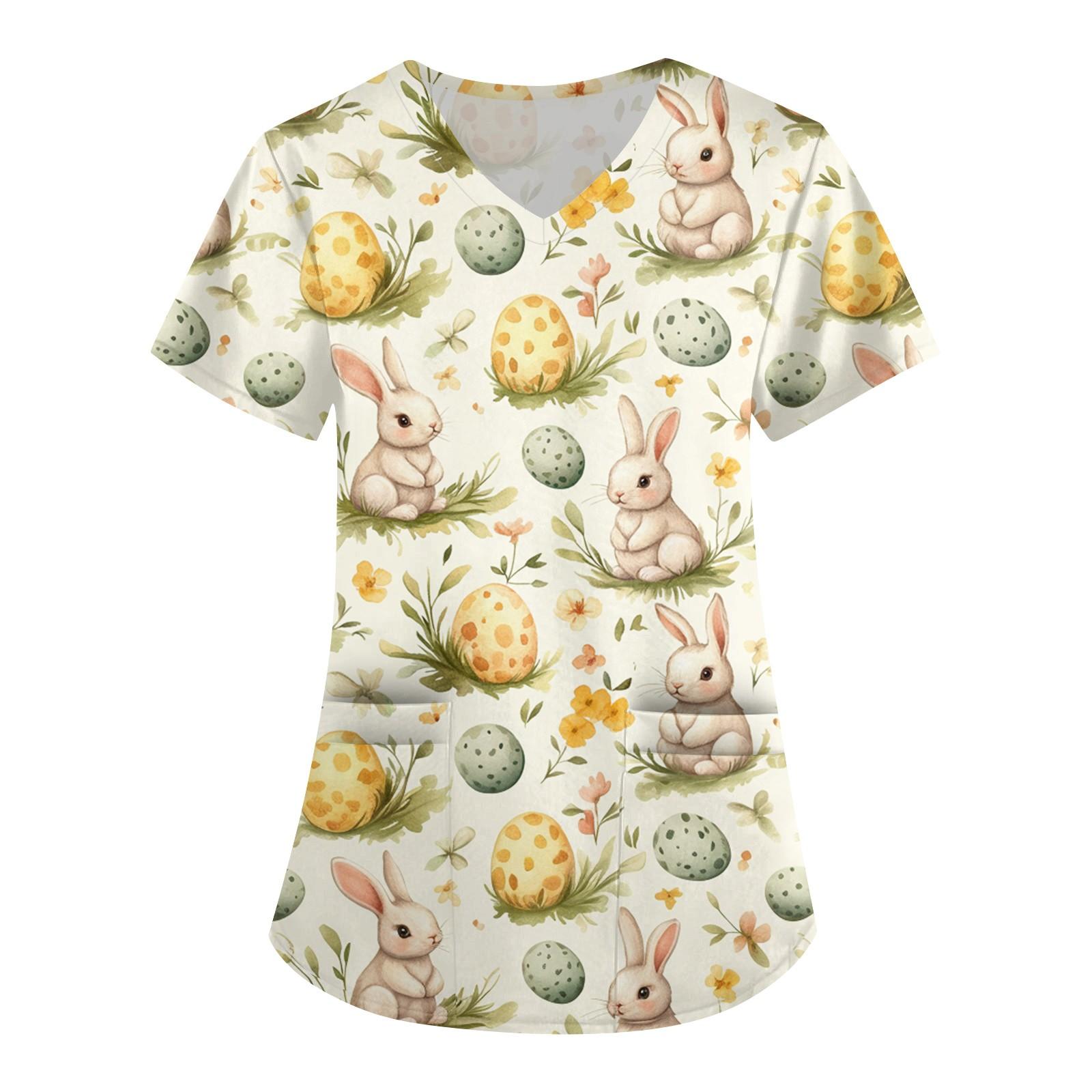 

Женская мода V-образный вырез короткий рукав комбинезон с карманами пасхальный принт топы одежда XL жёлтый