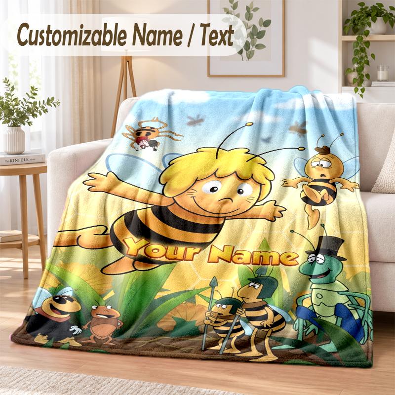 Die Biene Maja Custom Name Flannel Throw Blanket Soft Warm for Sofa Bed Indoor Home Use