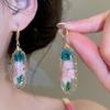 New Trendy Multicolor Clear Resin Geometrical Real Dye Flowers Drop Earrings for Women Real Gold Plated Copper Jewelry