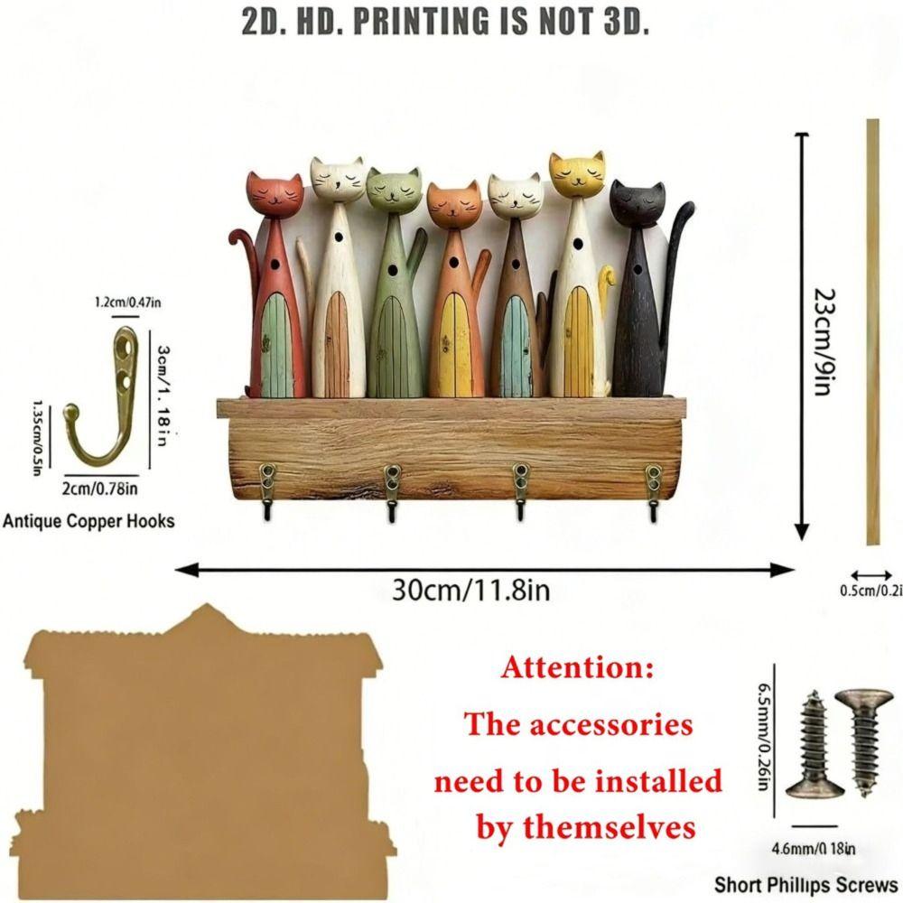 Kleurrijk Kattenpatroon Sleutelhaak Houten Sleutelhangerhouder Handige Wand Sleutelhouder Veranda Decoratie