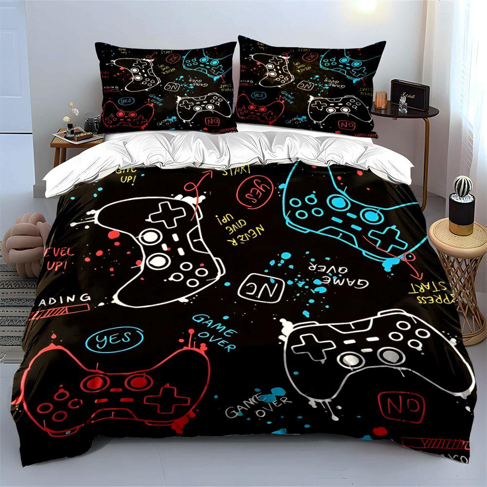 Gaming Controller Pattern Design Bedding Duvet Cover Set (1*Duvet Cover 2*Pillowcases, Without Duvet Insert)