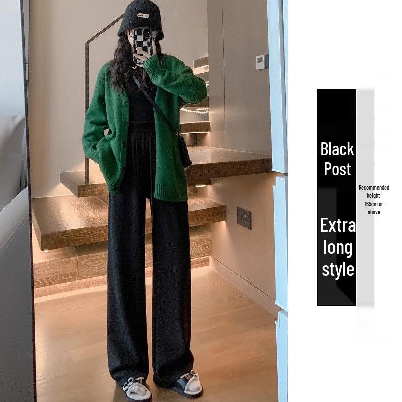 Women's High-Waisted Fleece-Lined Wide-Leg Rice Cotton Pants for Autumn/Winter 2025