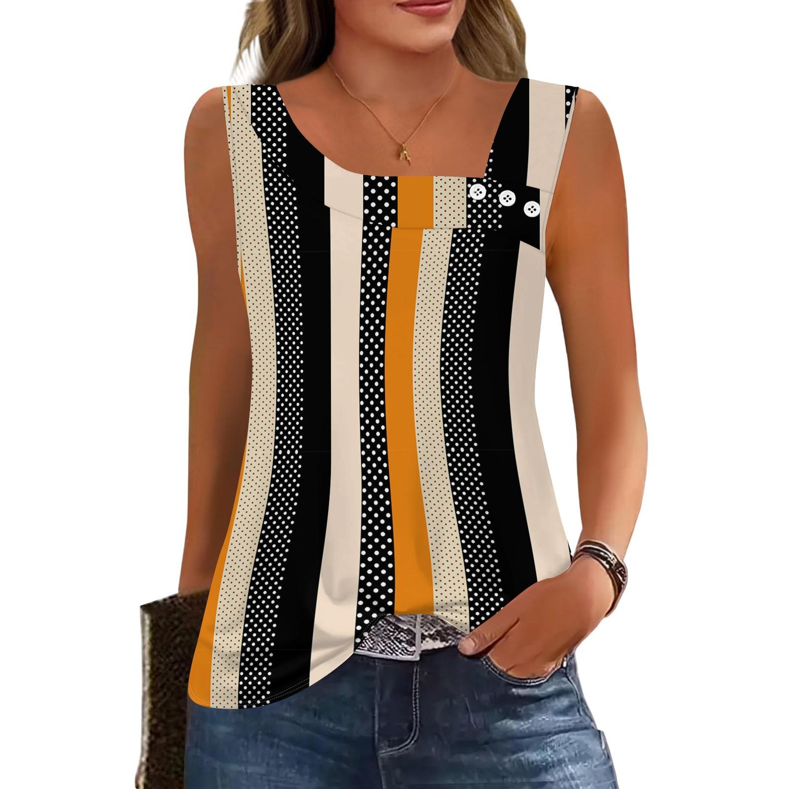 

Womens Summer Tank Tops Square Neck Sleeveless Buttons Casual Dressy Tunics Basic Business Work T Shirts Blouses S жовтий