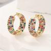 Luxuriöse Exquisite Inlay Bunte Synthetische Zirkonia Runde Creolen Ohrringe Damen Klassisch Party Festival Schmuck Accessoires