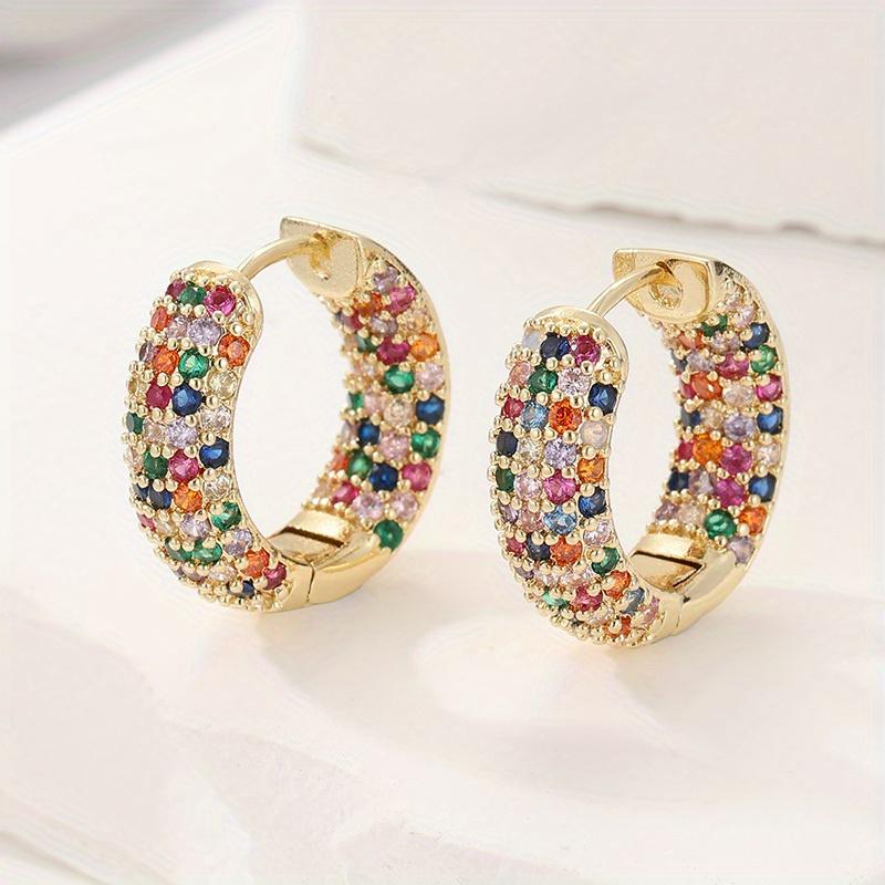 Luxuriöse Exquisite Inlay Bunte Synthetische Zirkonia Runde Creolen Ohrringe Damen Klassisch Party Festival Schmuck Accessoires