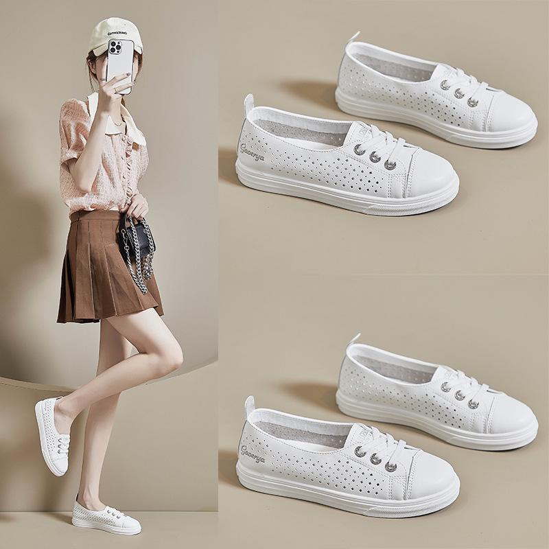 New Summer Small White Shoes for Women's Hollow Breathable Student Board Shoes Casual Shoes To Increase Climax Street Photography