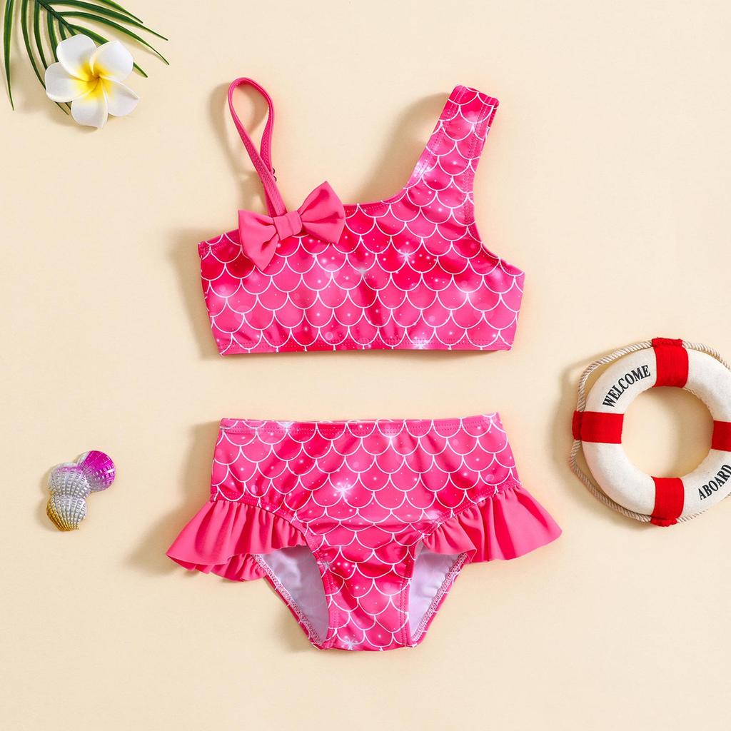 Children's One-Shoulder Bow Bikini Swimsuit